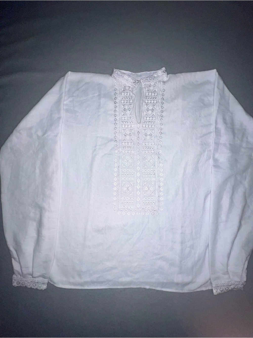 Vintage 60s 70s Men's Embroidered Folk Hippie Raw Cotton Shirt XL Floral Boho